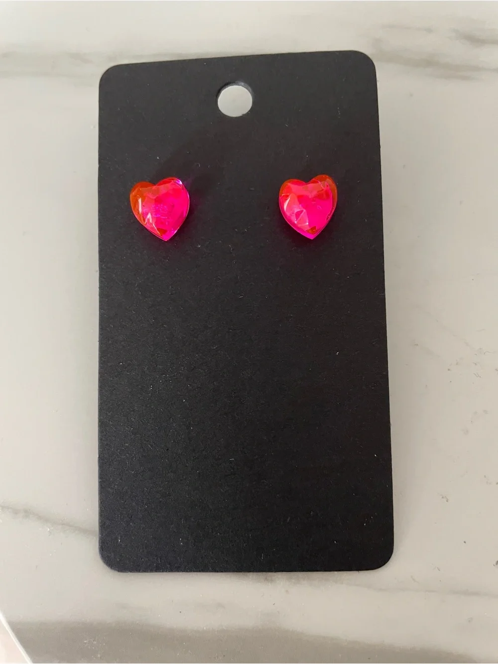 Neon Pink Heart Geometric Resin Stud Earrings